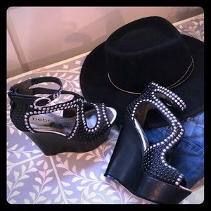 Bebe Black Studded Rock Chic Platform High Heels